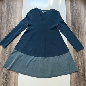 COS Wool Blend Color Block Metallic Panel V neck Long Sleeve Midi Dress XS